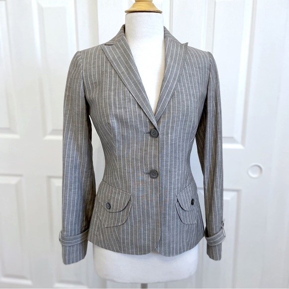 ETCETERA Linen Gray + Pale Pink Pinstriped Blazer 🌸ABSOLUTELY GORGEOUS - Picture 3 of 15